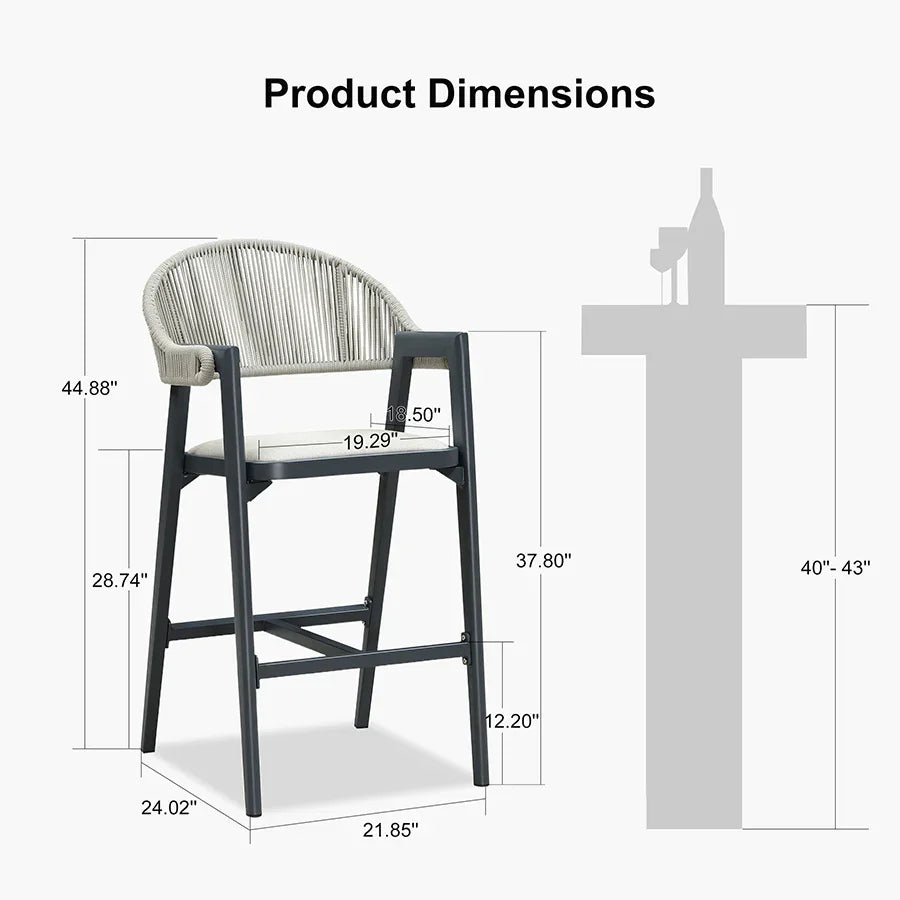 Clearance - PURPLE LEAF Outdoor Bar Stool Counter Stools Rattan Bar Chair with Back Aluminum Modern Barstools for Patio Garden Kitchen