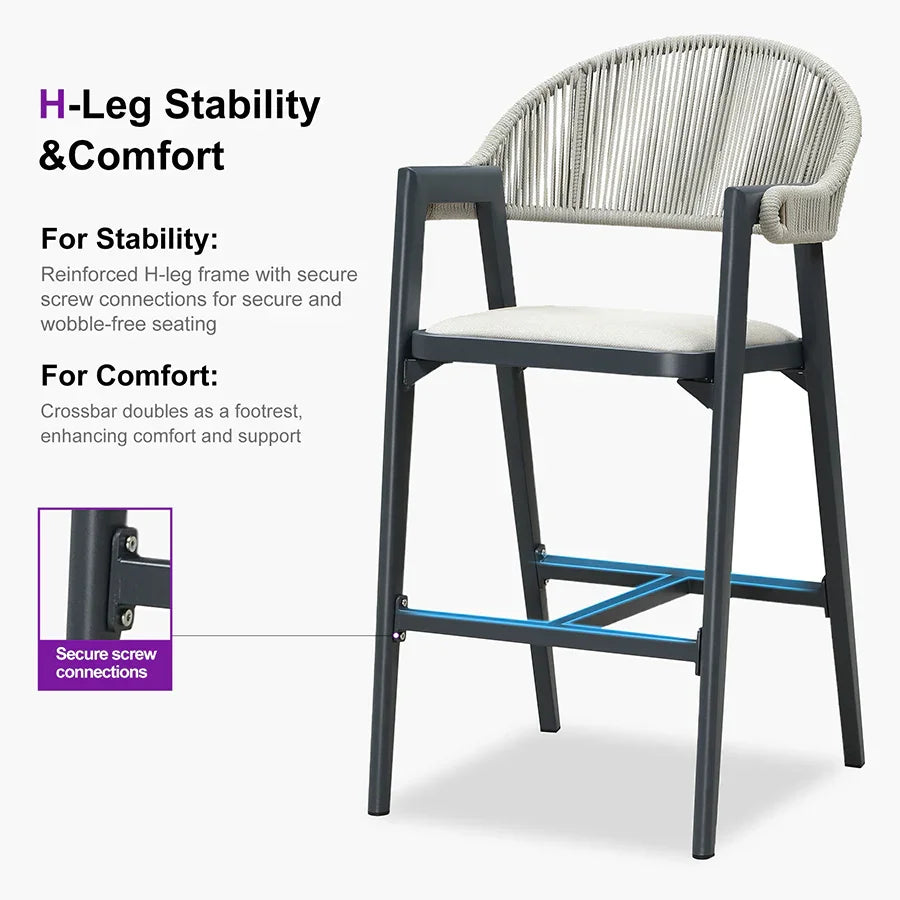 Clearance - PURPLE LEAF Outdoor Bar Stool Counter Stools Rattan Bar Chair with Back Aluminum Modern Barstools for Patio Garden Kitchen