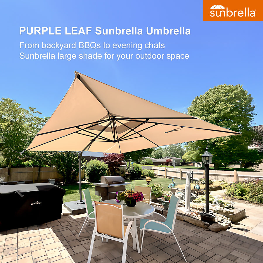 PURPLE LEAF SUNBRELLA Cantilever Umbrella Grey Aluminum Patio Umbrella