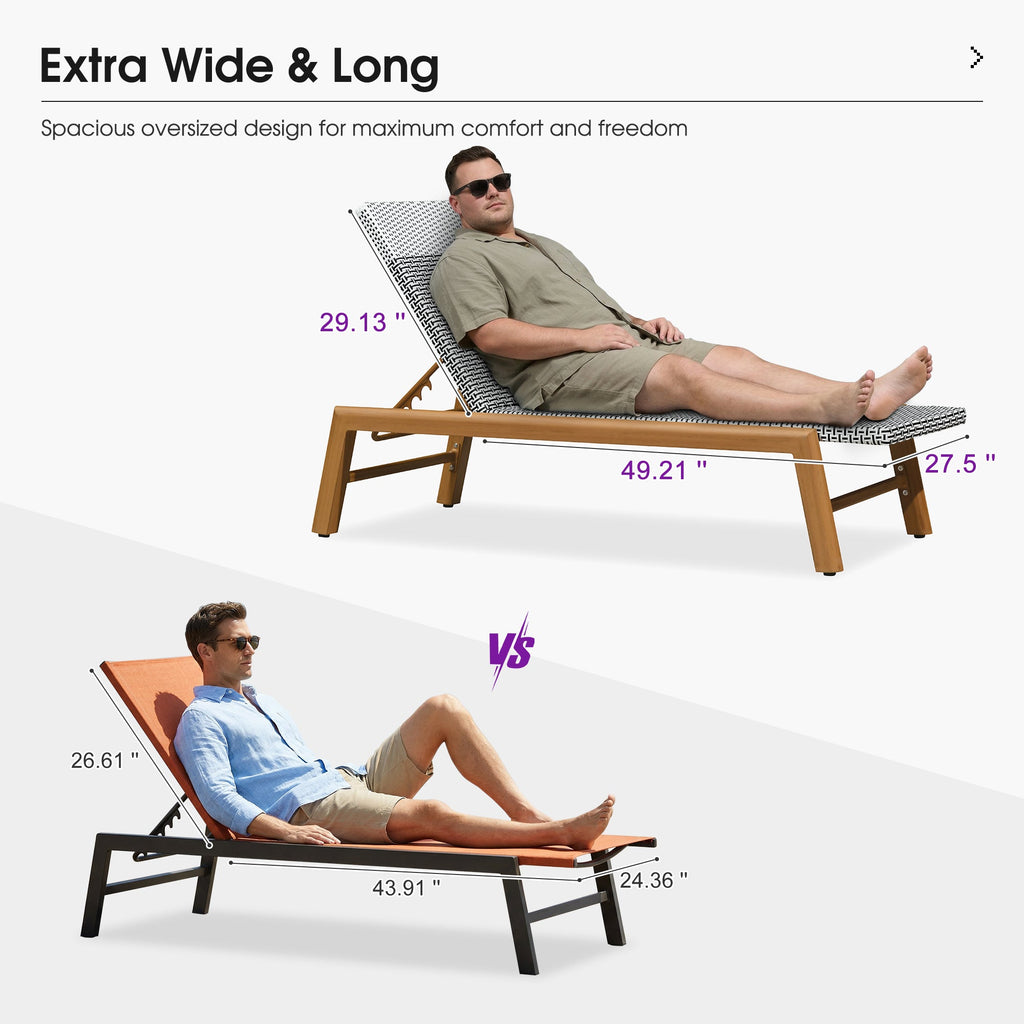 PURPLE LEAF Pool Oversized Lounge Chairs Rattan Aluminium Patio Chaise Lounge Outdoor Adjustable Recliner Finish Loungers Woven PE Sun Chairs for Poolside Deck Beach