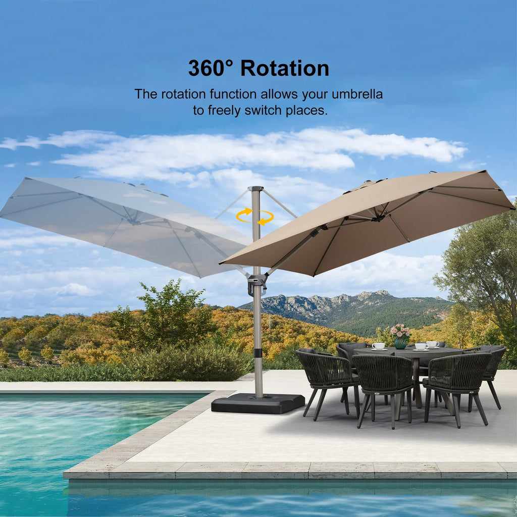 PURPLE LEAF Hailar Deluxe Aluminum Patio Umbrella with Base, Square and Rectangular Umbrella