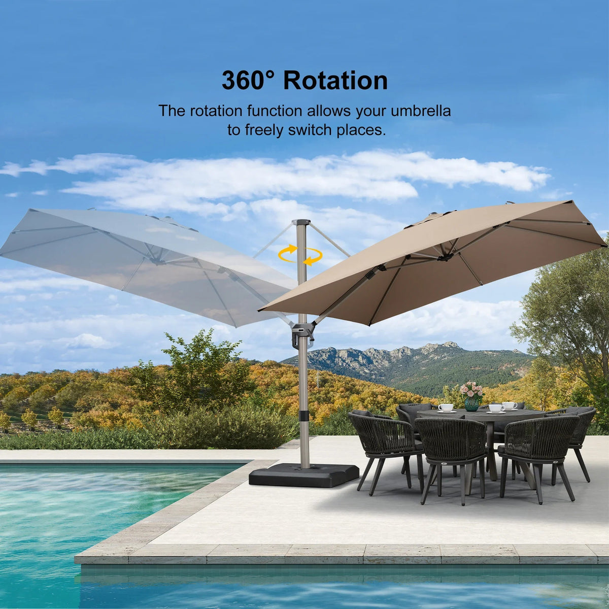PURPLE LEAF Hailar Deluxe Aluminum Patio Umbrella with Base, Square and Rectangular Umbrella