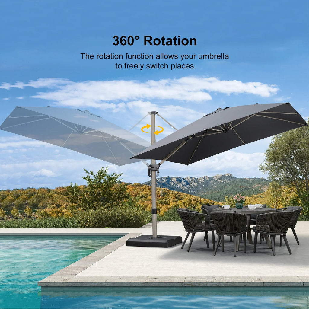 PURPLE LEAF Hailar Deluxe Aluminum Patio Umbrella with Base, Square and Rectangular Umbrella