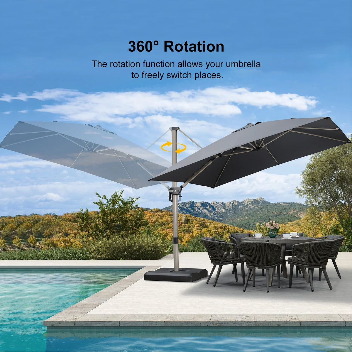 PURPLE LEAF Hailar Deluxe Aluminum Patio Umbrella with Base, Square and Rectangular Umbrella
