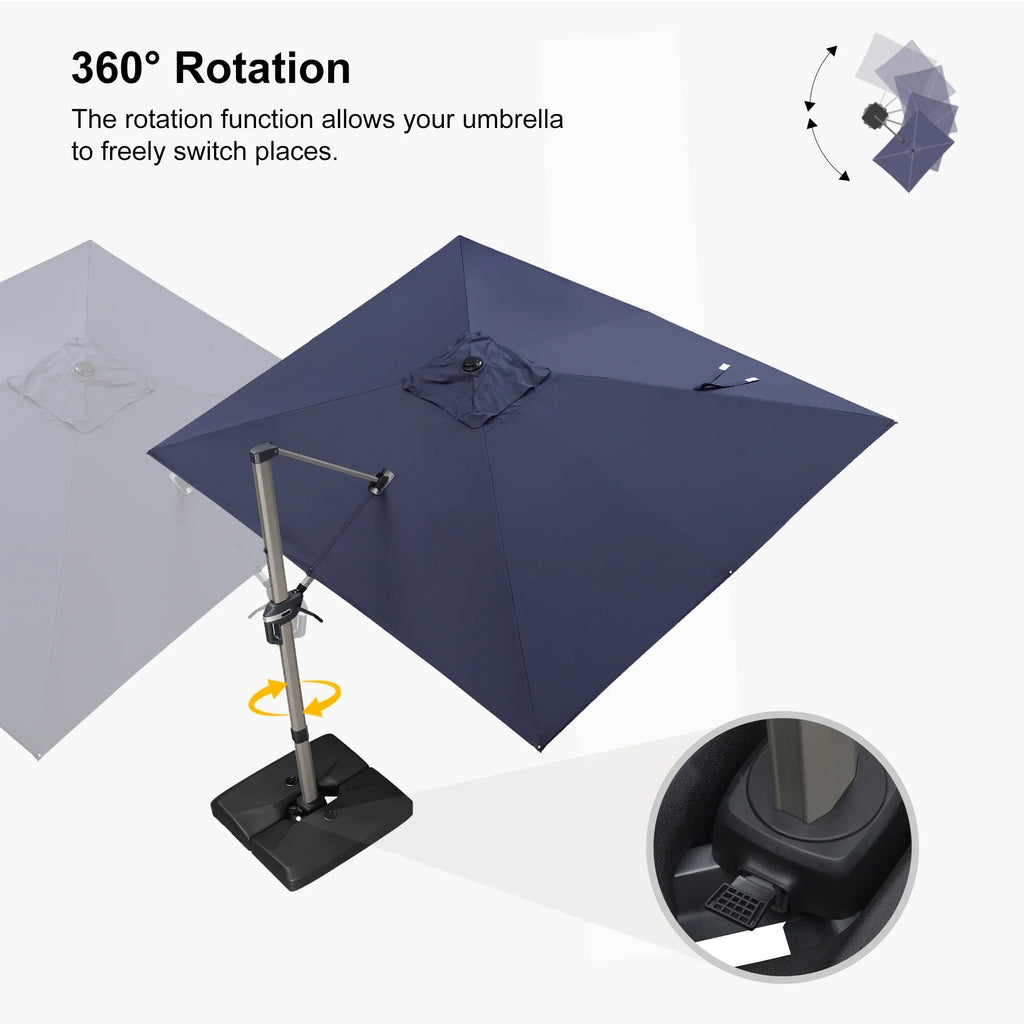 PURPLE LEAF Hailar Deluxe Aluminum Patio Umbrella with Base, Square and Rectangular Umbrella