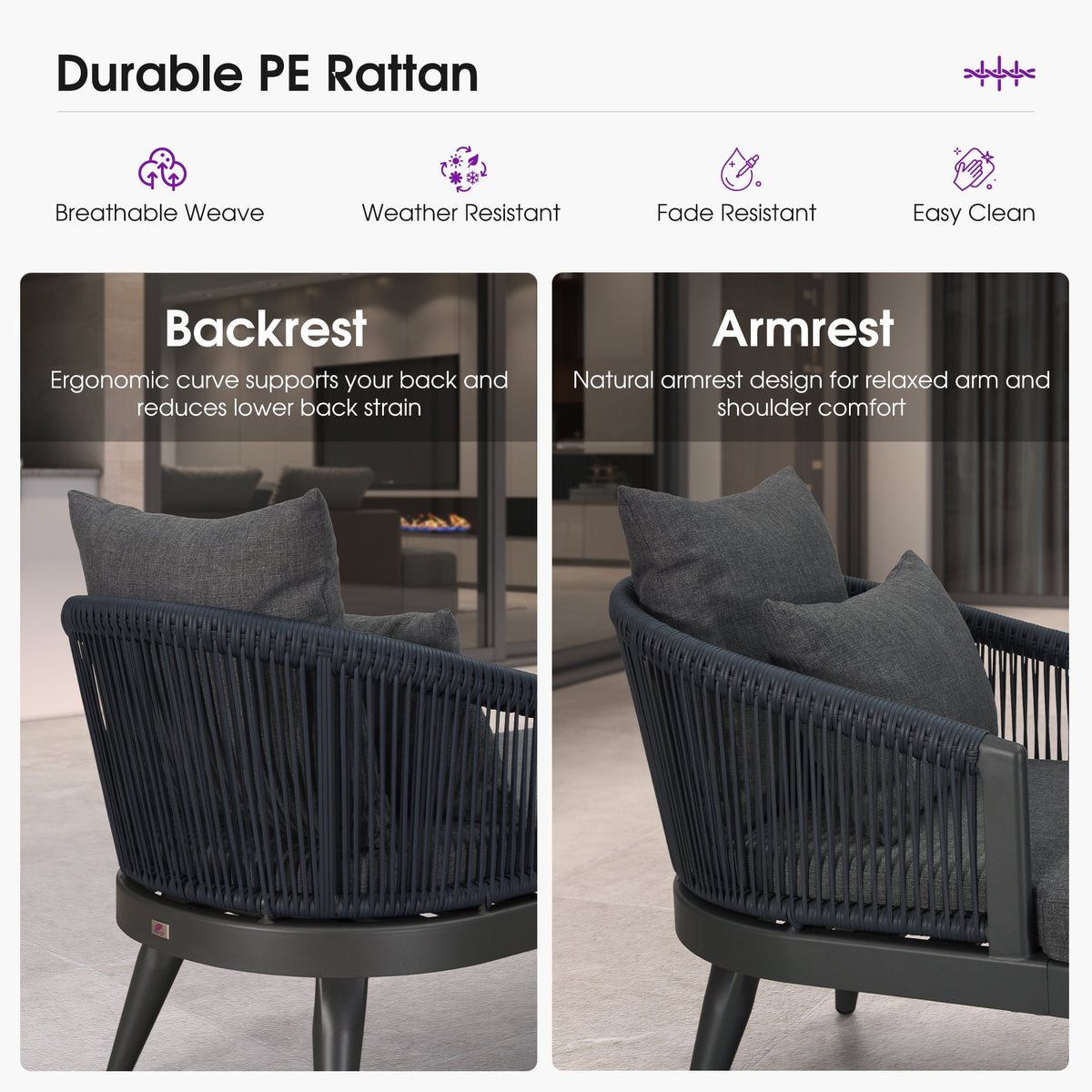 PURPLE LEAF Patio Chaise Lounge Elegant Aluminum Outdoor Lounge Chair with Pillow & Lumbar Support PE Rattan Backrest All Weather for Lawn Beach Backyard