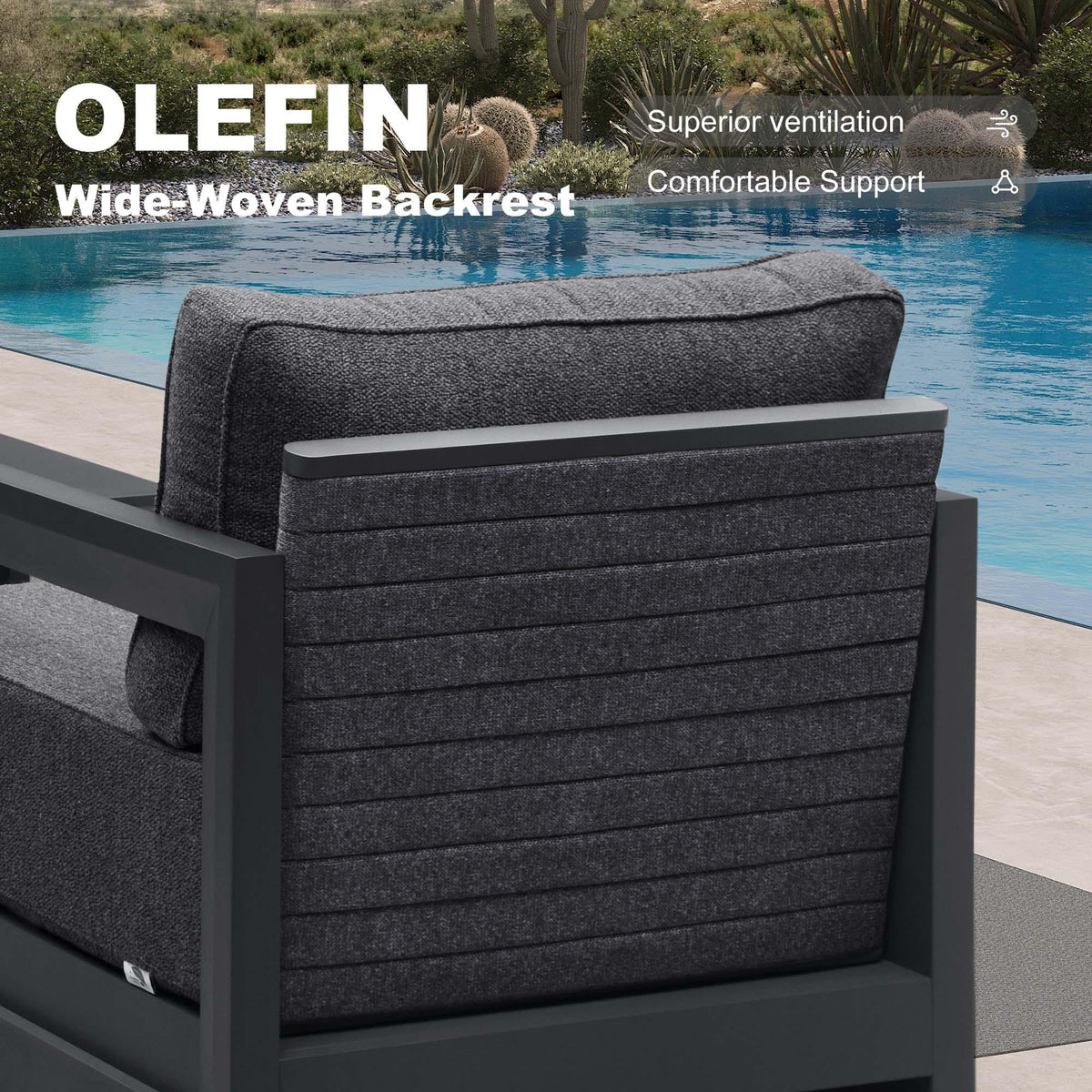PURPLE LEAF Caesar Open-End Patio Conversation Set with Grey Cushion Pillows and Ottoman for Modern Outdoor Deck