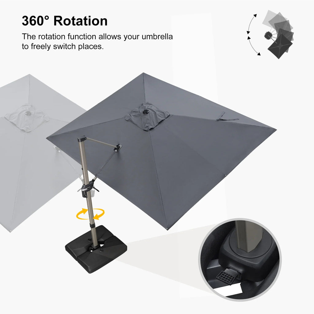 PURPLE LEAF Hailar Deluxe Aluminum Patio Umbrella with Base, Square and Rectangular Umbrella