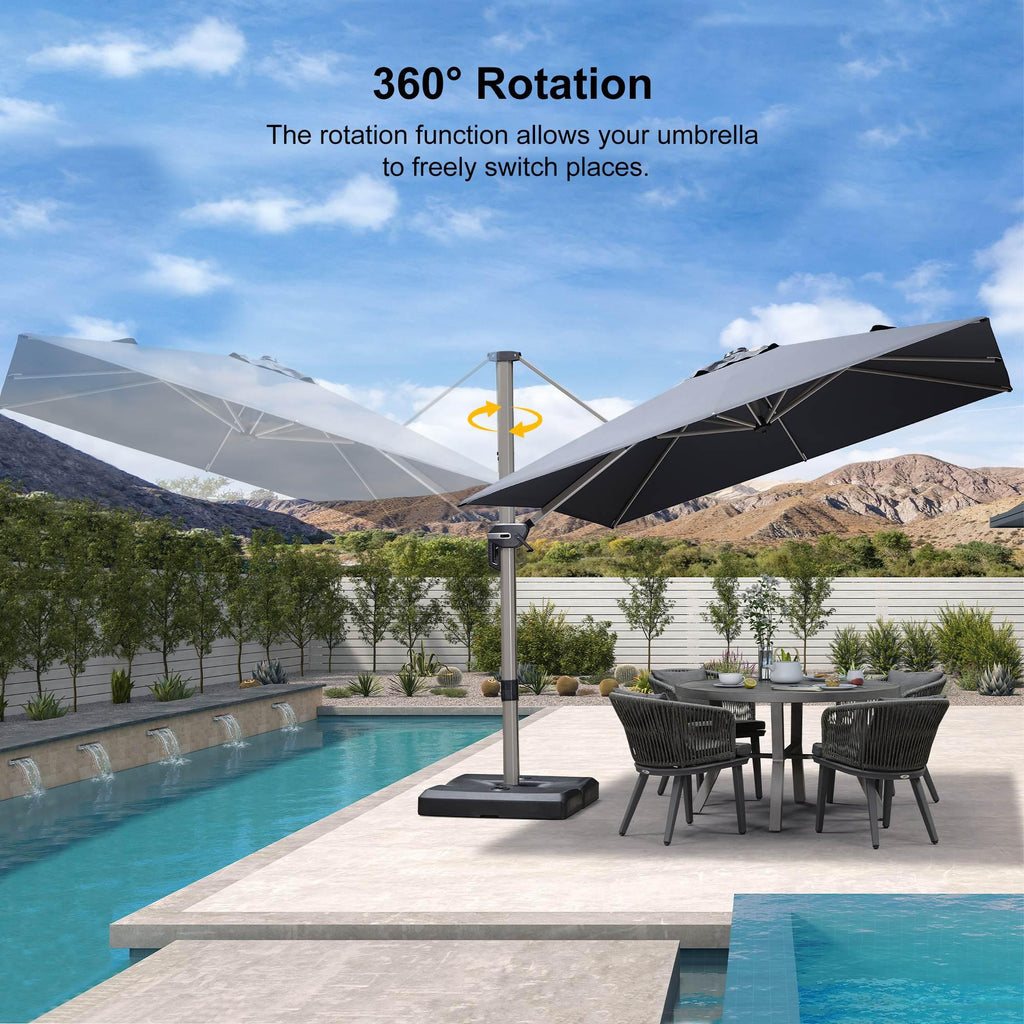 PURPLE LEAF Hailar Deluxe Aluminum Patio Umbrella with Base, Square and Rectangular Umbrella