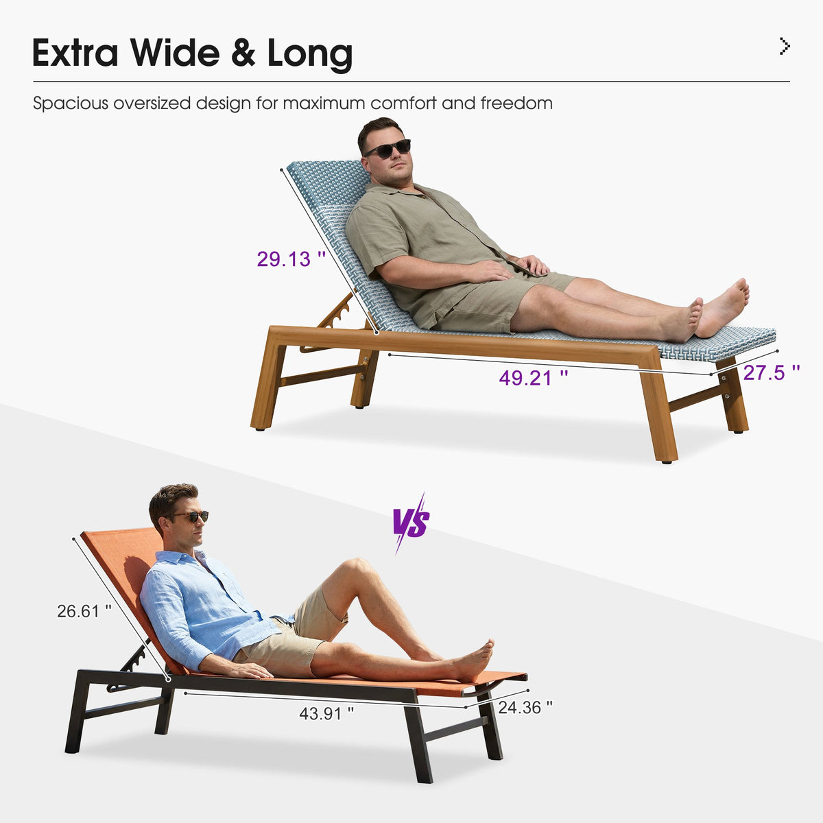 PURPLE LEAF Pool Oversized Lounge Chairs Rattan Aluminium Patio Chaise Lounge Outdoor Adjustable Recliner Finish Loungers Woven PE Sun Chairs for Poolside Deck Beach