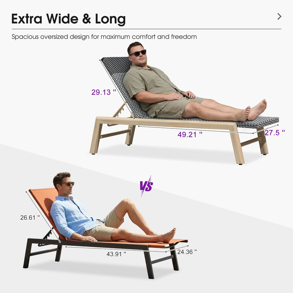 PURPLE LEAF Pool Oversized Lounge Chairs Rattan Aluminium Patio Chaise Lounge Outdoor Adjustable Recliner Finish Loungers Woven PE Sun Chairs for Poolside Deck Beach