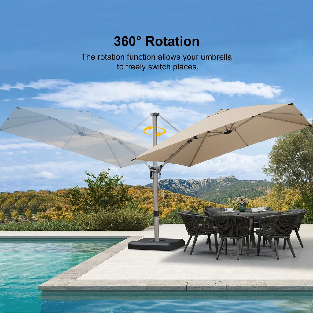 PURPLE LEAF Hailar Deluxe Aluminum Patio Umbrella with Base, Square and Rectangular Umbrella