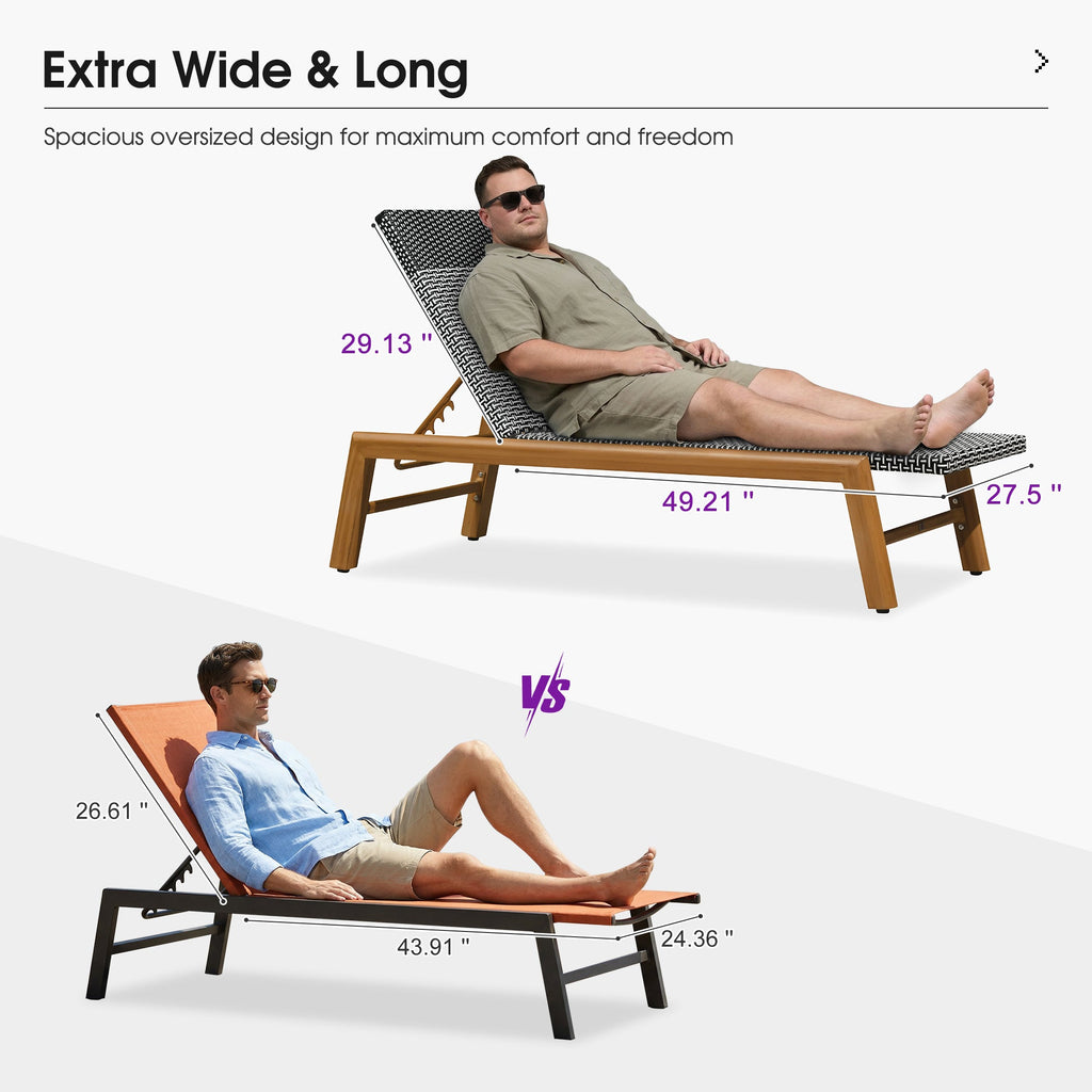 PURPLE LEAF Pool Oversized Lounge Chairs Rattan Aluminium Patio Chaise Lounge Outdoor Adjustable Recliner Finish Loungers Woven PE Sun Chairs for Poolside Deck Beach