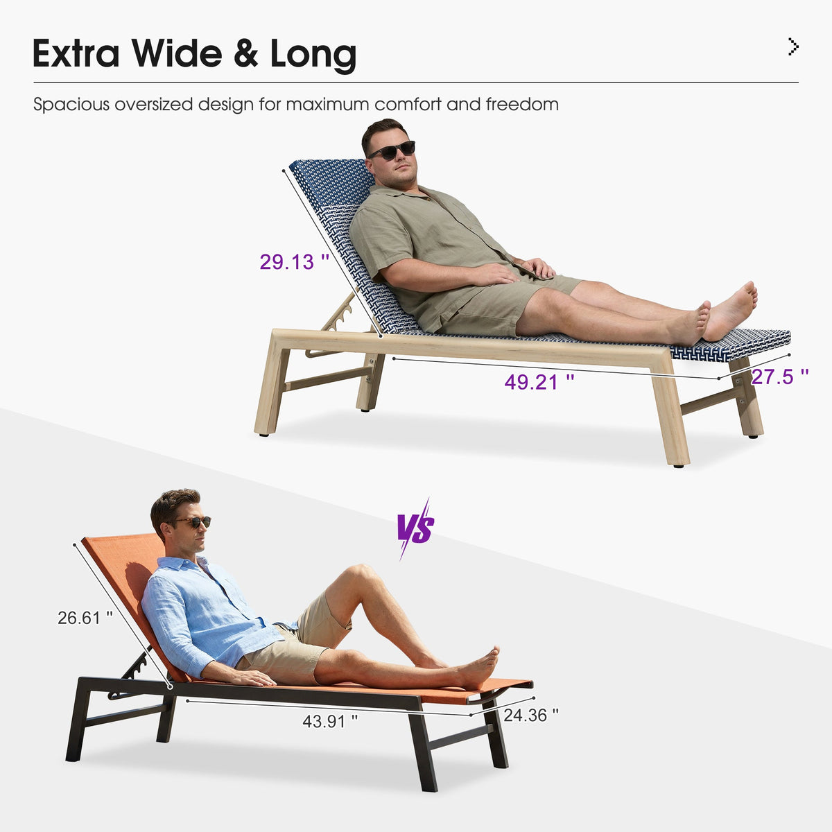 PURPLE LEAF Pool Oversized Lounge Chairs Rattan Aluminium Patio Chaise Lounge Outdoor Adjustable Recliner Finish Loungers Woven PE Sun Chairs for Poolside Deck Beach
