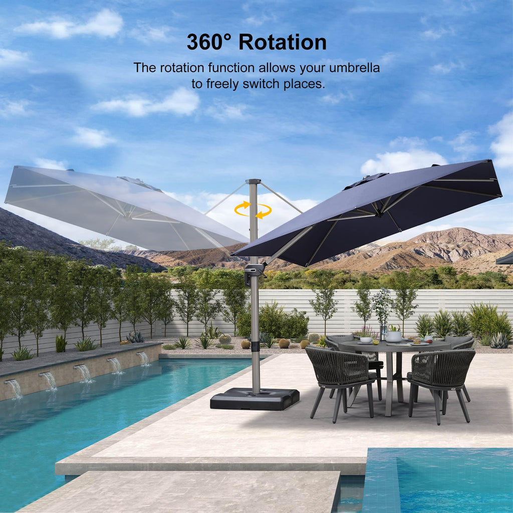 PURPLE LEAF Hailar Deluxe Aluminum Patio Umbrella with Base, Square and Rectangular Umbrella