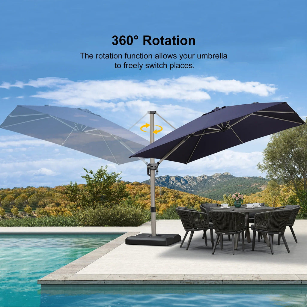 PURPLE LEAF Hailar Deluxe Aluminum Patio Umbrella with Base, Square and Rectangular Umbrella