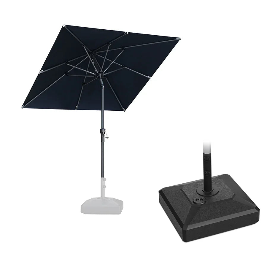 PURPLE LEAF – Parasol carré de table de terrasse avec manivelle, inclinaison et base pour jardin et porche