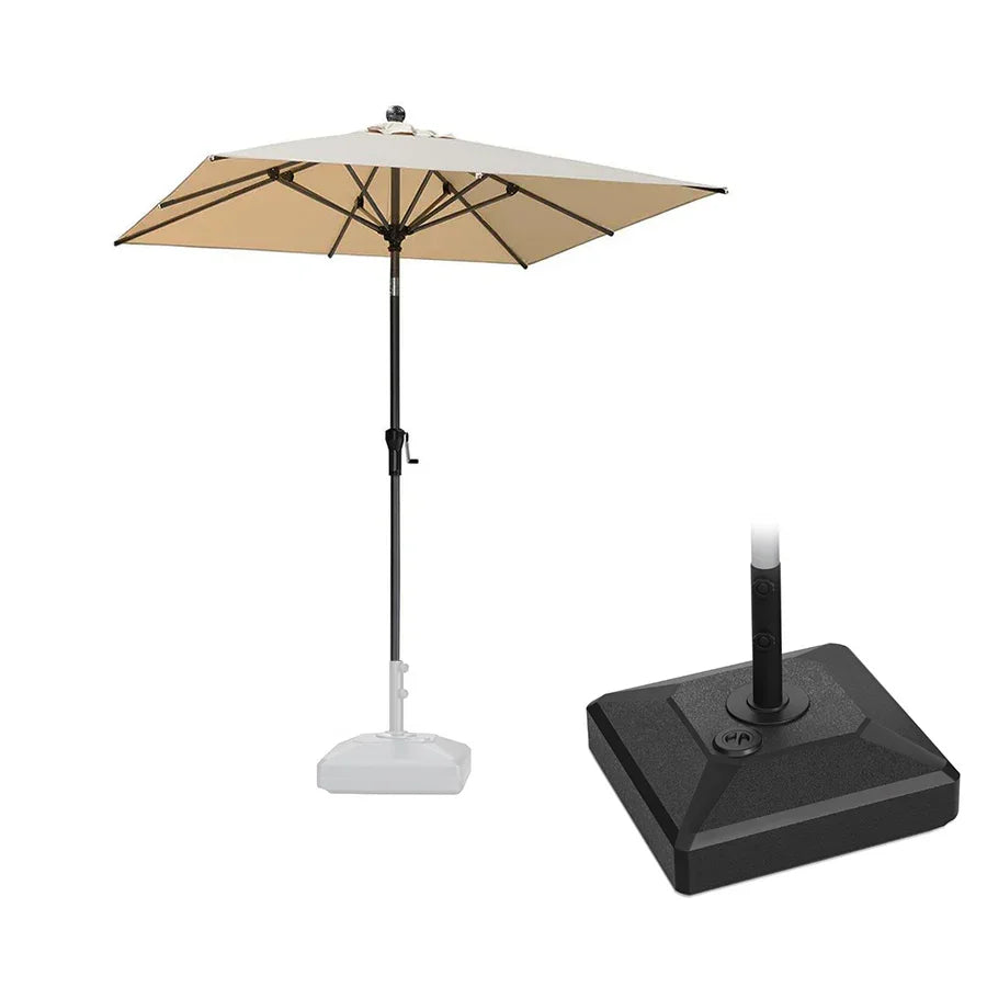 PURPLE LEAF – Parasol carré de table de terrasse avec manivelle, inclinaison et base pour jardin et porche