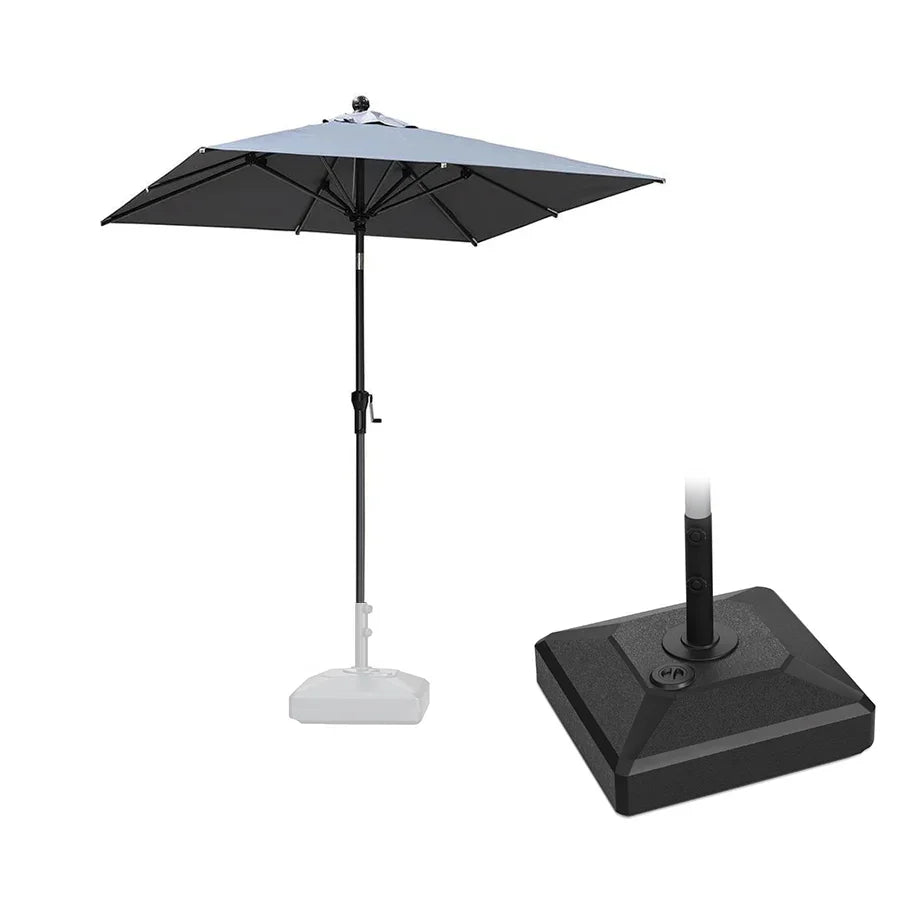 PURPLE LEAF – Parasol carré de table de terrasse avec manivelle, inclinaison et base pour jardin et porche
