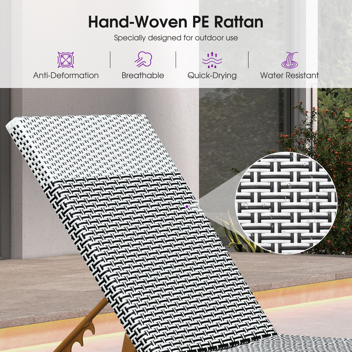 PURPLE LEAF Pool Oversized Lounge Chairs Rattan Aluminium Patio Chaise Lounge Outdoor Adjustable Recliner Finish Loungers Woven PE Sun Chairs for Poolside Deck Beach