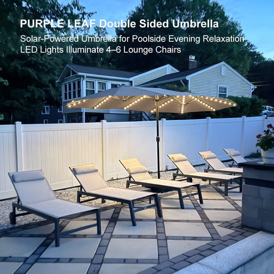 PURPLE LEAF Double Sided Patio Umbrella with Light Large Market Umbrellas with Base