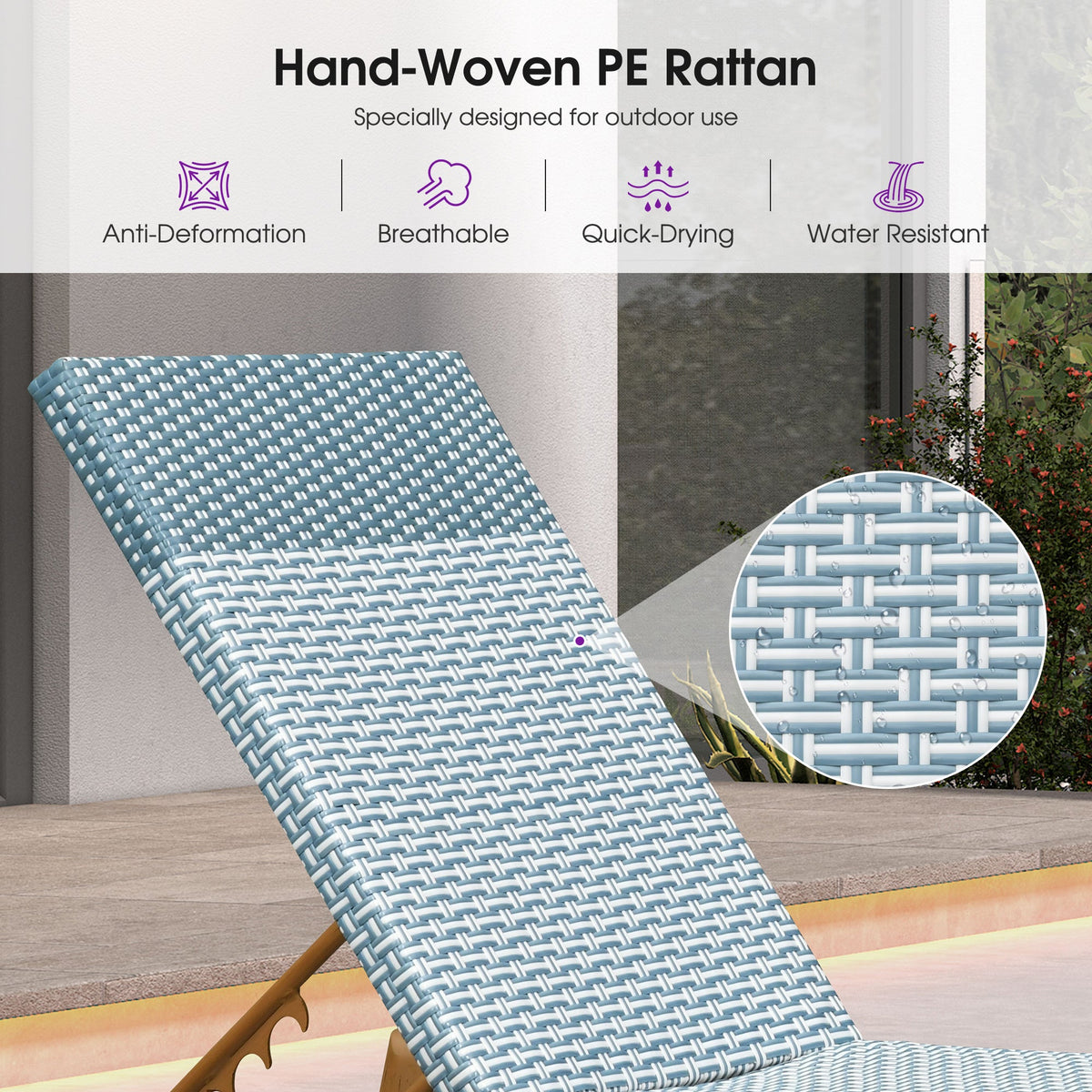 PURPLE LEAF Pool Oversized Lounge Chairs Rattan Aluminium Patio Chaise Lounge Outdoor Adjustable Recliner Finish Loungers Woven PE Sun Chairs for Poolside Deck Beach