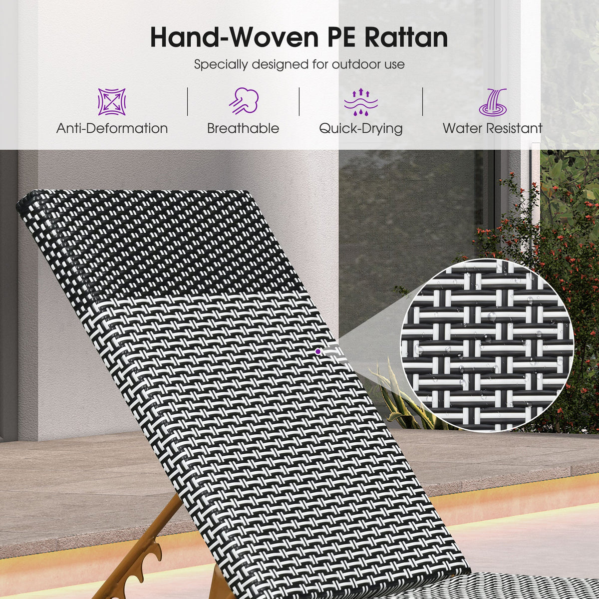 PURPLE LEAF Pool Oversized Lounge Chairs Rattan Aluminium Patio Chaise Lounge Outdoor Adjustable Recliner Finish Loungers Woven PE Sun Chairs for Poolside Deck Beach