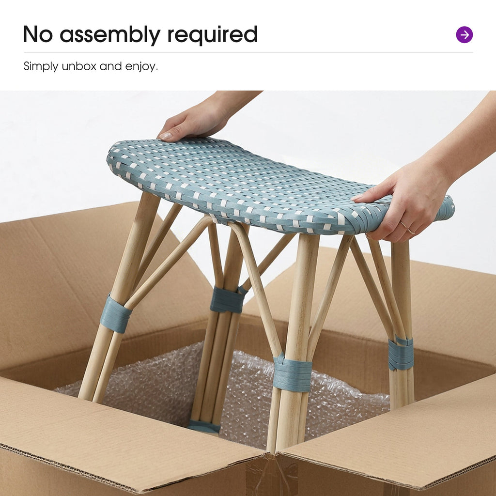 PURPLE LEAF Outdoor Bar Stools Set of 2 Backless Rattan Barstools with Saddle Seat and Footrest All Weather Aluminum Bar Chairs for Patio Kitchen Island Pool Balcony