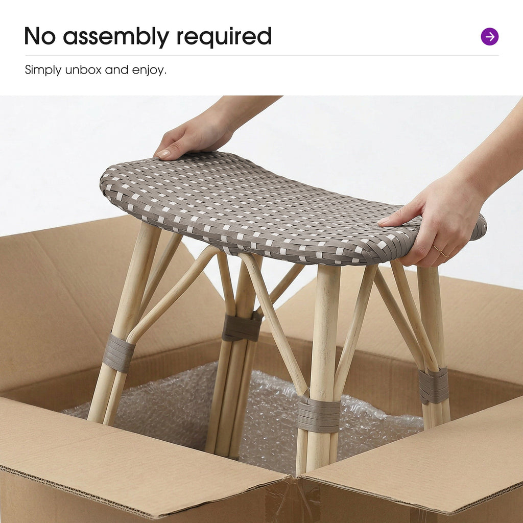 PURPLE LEAF Outdoor Bar Stools Set of 2 Backless Rattan Barstools with Saddle Seat and Footrest All Weather Aluminum Bar Chairs for Patio Kitchen Island Pool Balcony