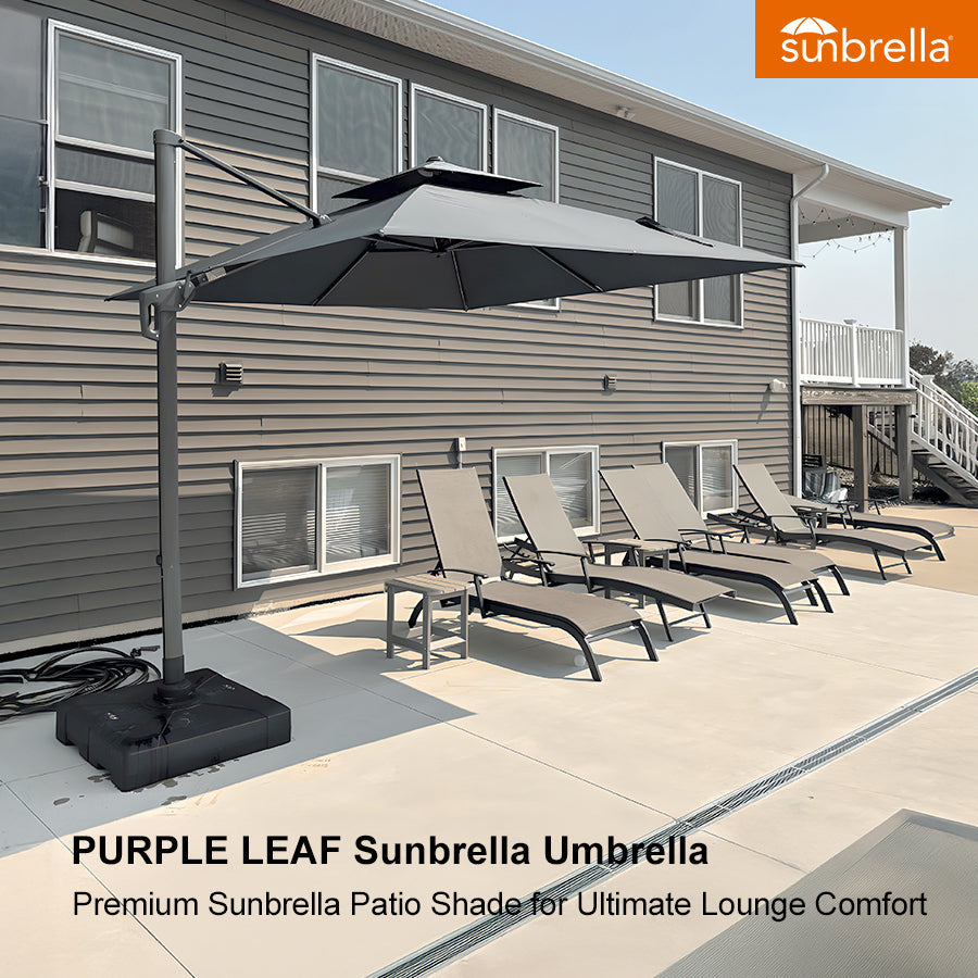 PURPLE LEAF SUNBRELLA Cantilever Umbrella Grey Aluminum Patio Umbrella