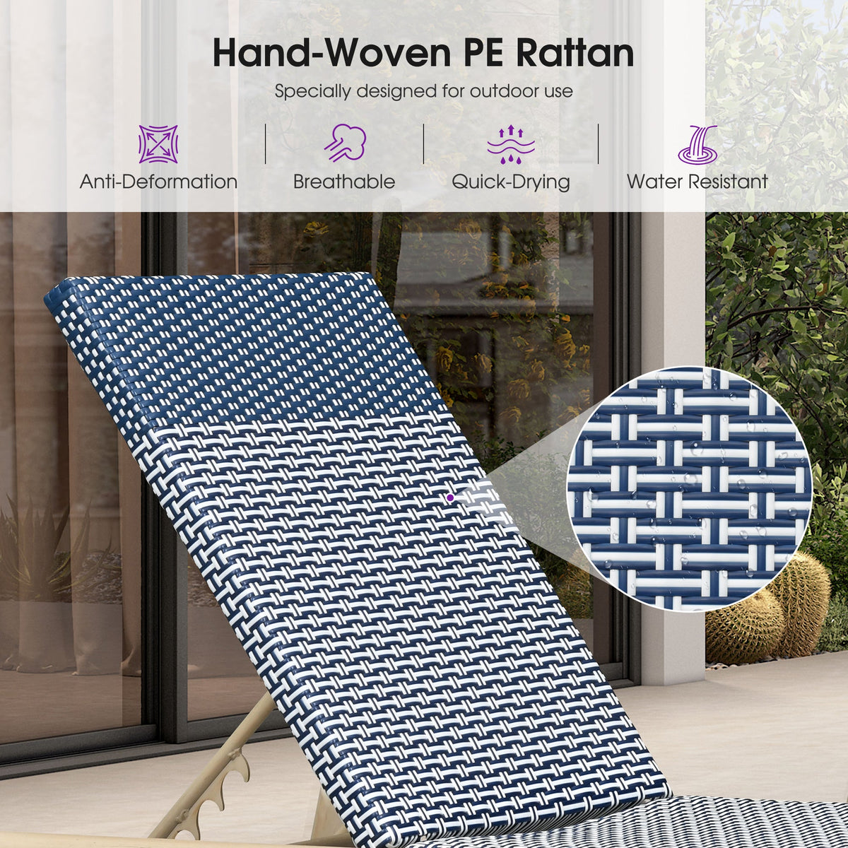 PURPLE LEAF Pool Oversized Lounge Chairs Rattan Aluminium Patio Chaise Lounge Outdoor Adjustable Recliner Finish Loungers Woven PE Sun Chairs for Poolside Deck Beach