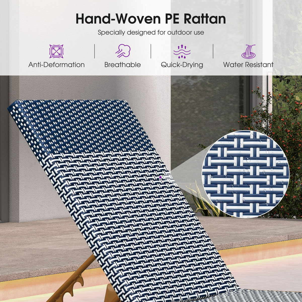 PURPLE LEAF Pool Oversized Lounge Chairs Rattan Aluminium Patio Chaise Lounge Outdoor Adjustable Recliner Finish Loungers Woven PE Sun Chairs for Poolside Deck Beach