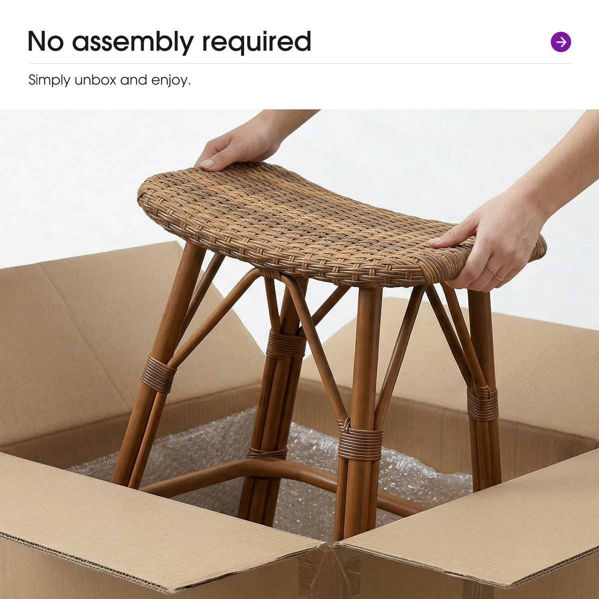 PURPLE LEAF Outdoor Bar Stools Set of 2 Backless Rattan Barstools with Saddle Seat and Footrest All Weather Aluminum Bar Chairs for Patio Kitchen Island Pool Balcony
