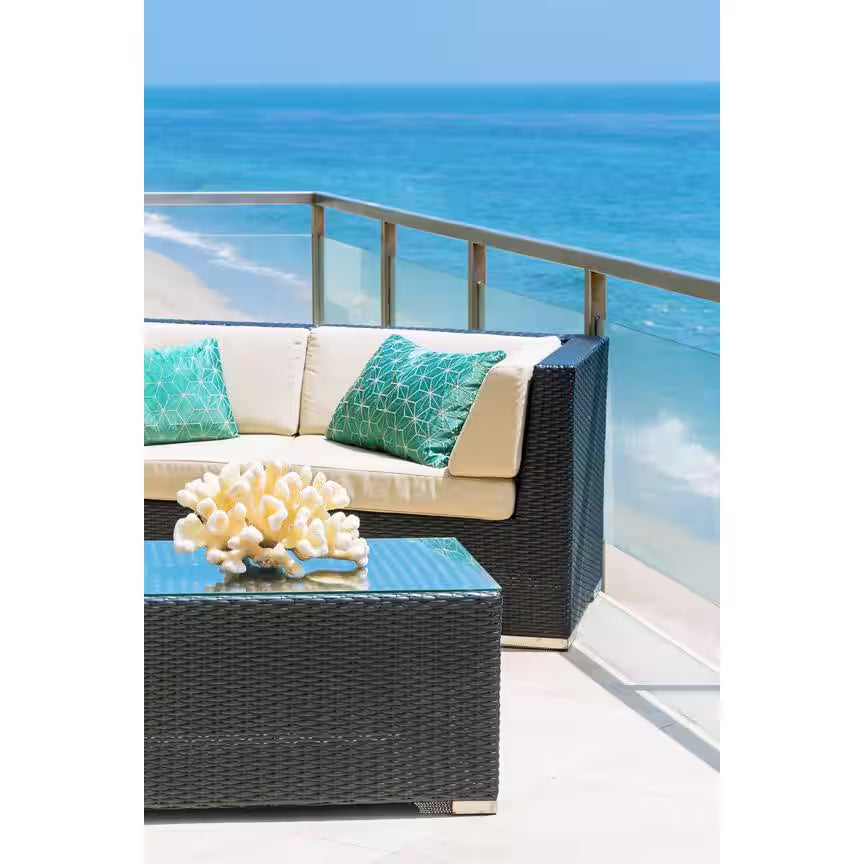 Black 7-Piece Wicker Patio Seating Set with Sunbrella Coal Cushions