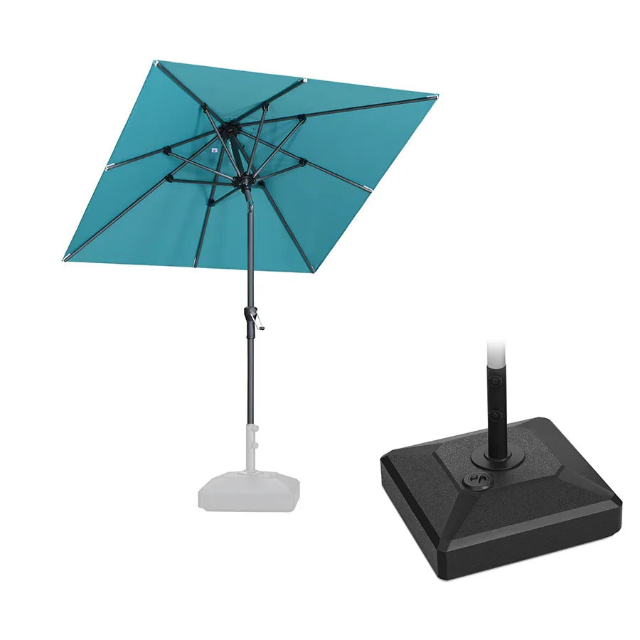 PURPLE LEAF – Parasol carré de table de terrasse avec manivelle, inclinaison et base pour jardin et porche