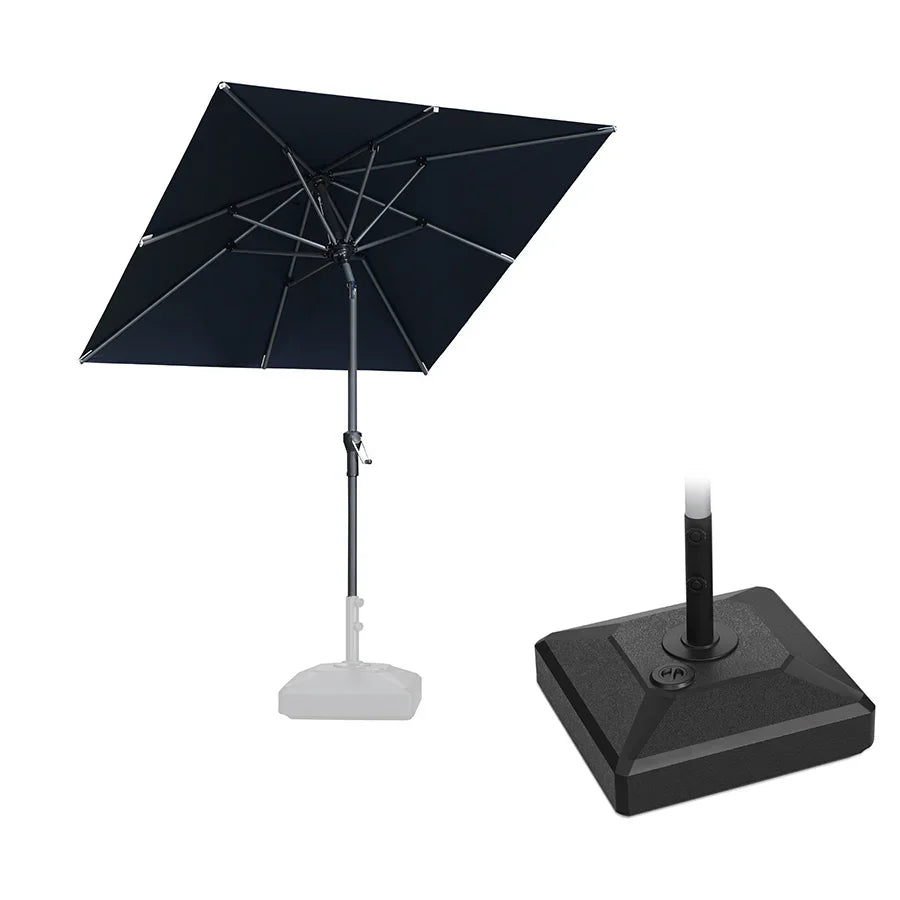 PURPLE LEAF – Parasol carré de table de terrasse avec manivelle, inclinaison et base pour jardin et porche