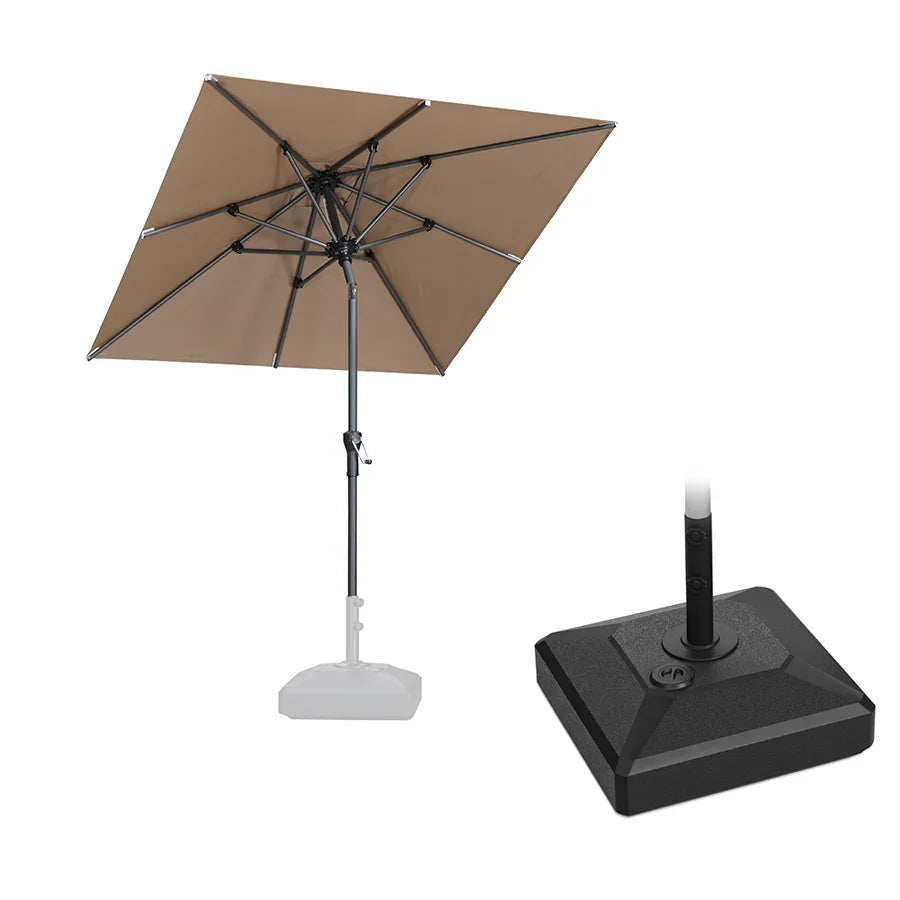 PURPLE LEAF – Parasol carré de table de terrasse avec manivelle, inclinaison et base pour jardin et porche