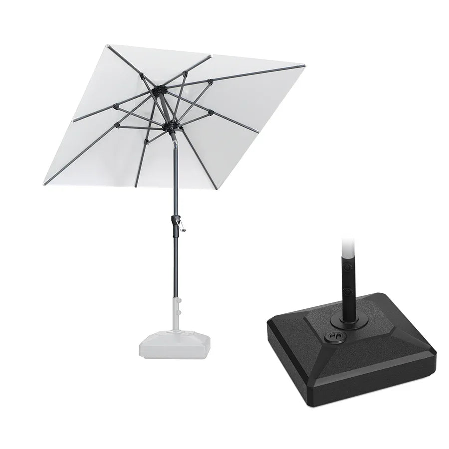 PURPLE LEAF – Parasol carré de table de terrasse avec manivelle, inclinaison et base pour jardin et porche