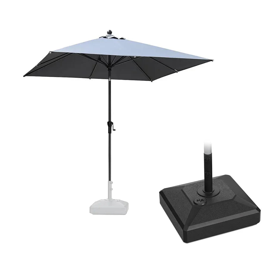 PURPLE LEAF – Parasol carré de table de terrasse avec manivelle, inclinaison et base pour jardin et porche