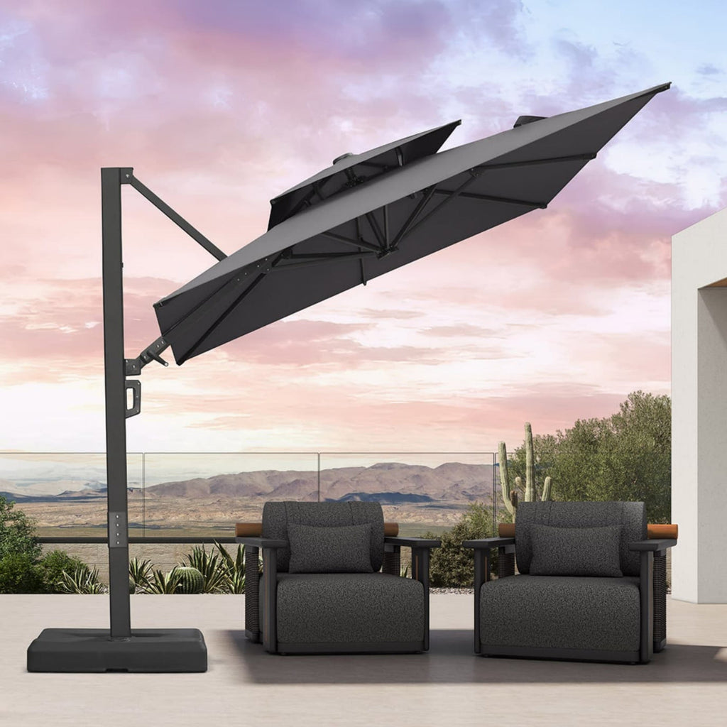 PURPLE LEAF – Parasol de terrasse déporté avec structure métallique Charcoal et toile ventilée pour cour et jardin