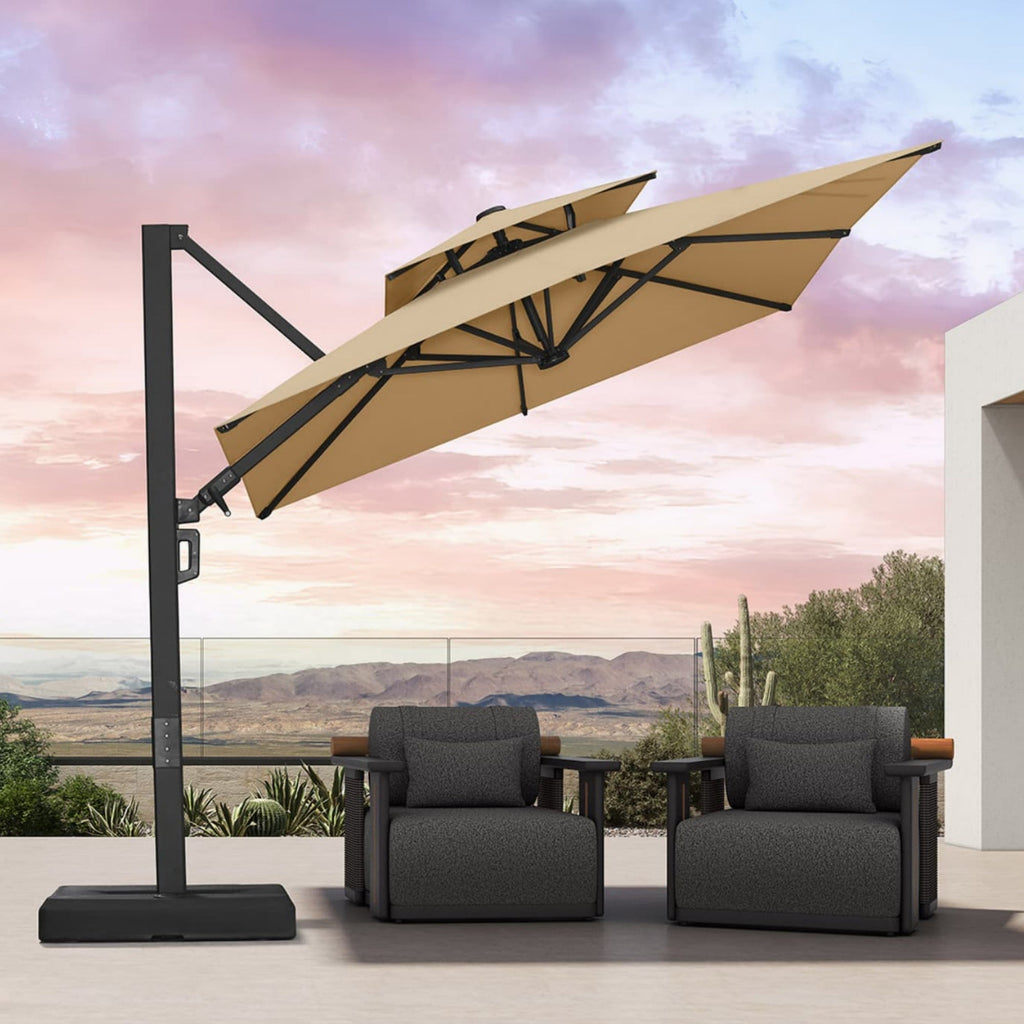 PURPLE LEAF – Parasol de terrasse déporté avec structure métallique Charcoal et toile ventilée pour cour et jardin