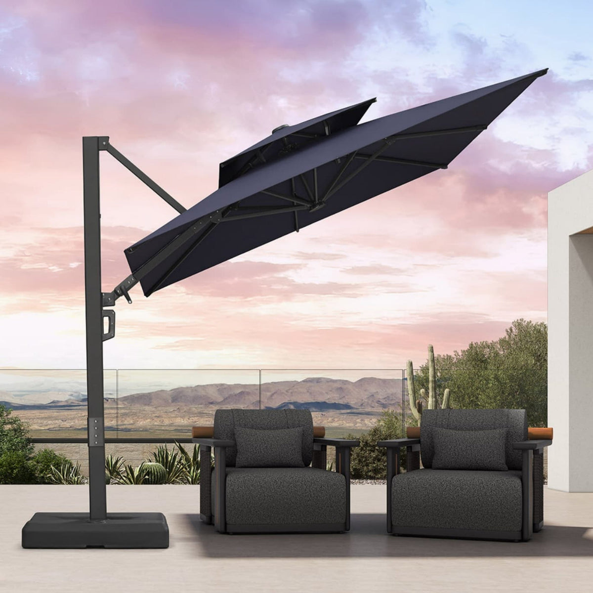 PURPLE LEAF – Parasol de terrasse déporté avec structure métallique Charcoal et toile ventilée pour cour et jardin