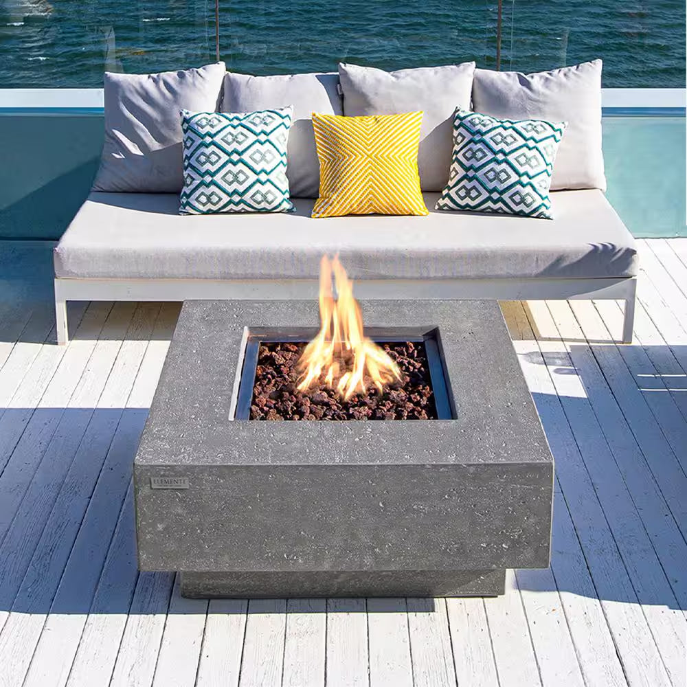 Outdoor Fire Pit 36 In. X 36 In. Square Concrete Propane Fire Table with Lava Rocks and Cover