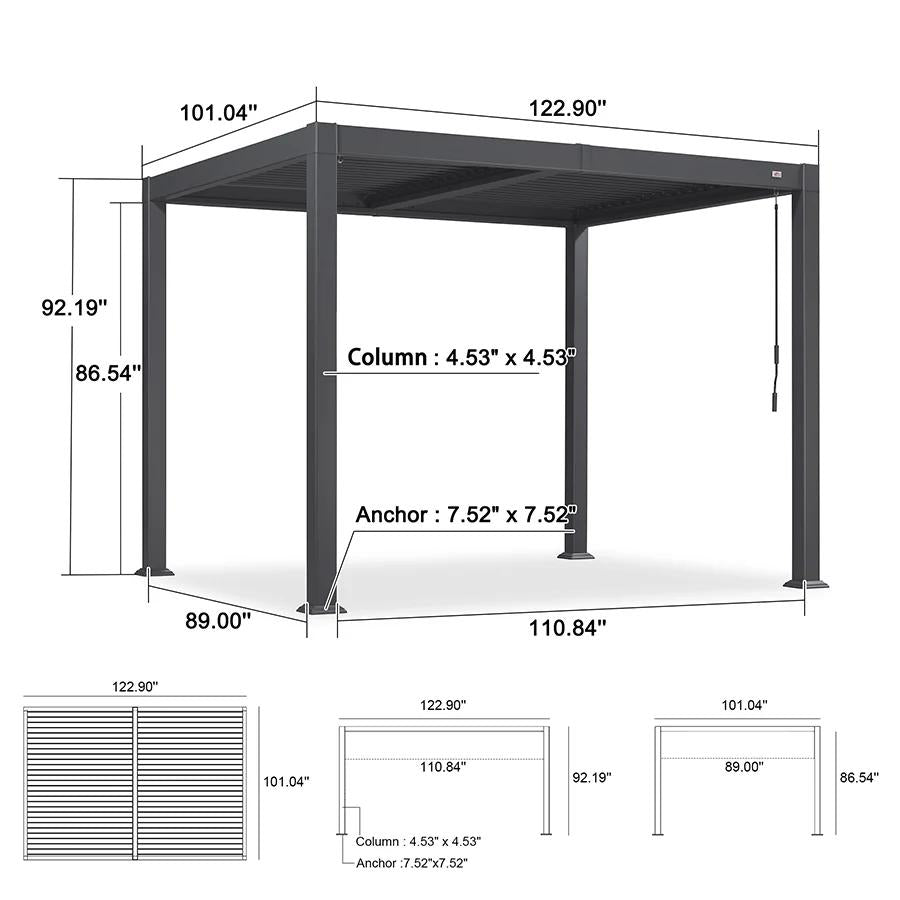 PURPLE LEAF Caesar Louvered Pergola with Yellow String Lights Patio Aluminum Pergola with Independent Adjustable Rainproof Roof Hardtop Pergola for Outdoor Deck Garden Yard