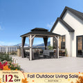 PURPLE LEAF Modern Gazebo Grey Hardtop Galvanized Steel Double Roof White Aluminum Poles with Curtains and Netting