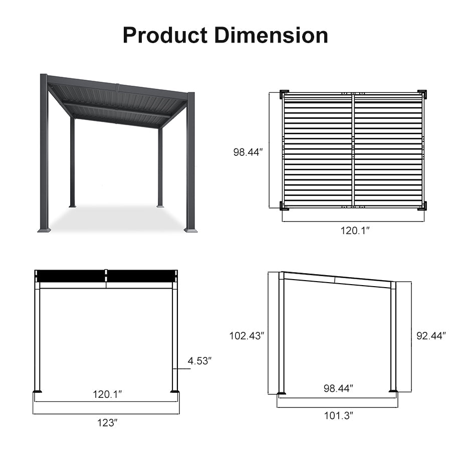 PURPLE LEAF Caesar Hardtop Louvered Pergola with LED String Lights, Slanted Roof Outdoor Aluminum Pergola with Adjustable Rainproof Louvers,Freestanding Patio Gazebo for Backyard Deck, Gray