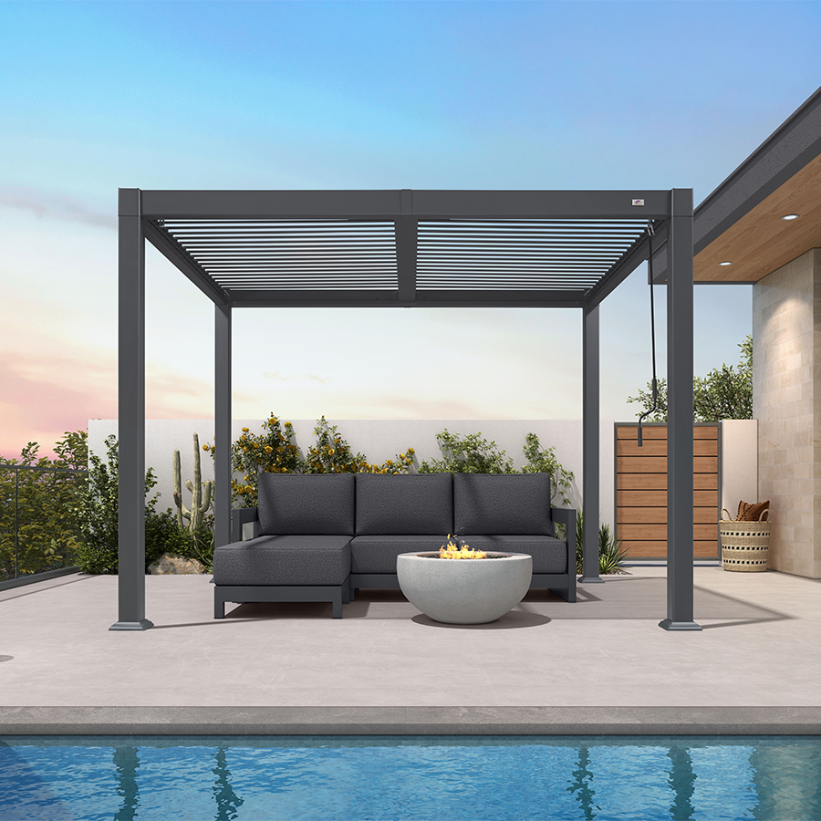 PURPLE LEAF Caesar Outdoor Louvered Pergola Patio Sun Shade Shelter with Adjustable Hardtop Patio Pergola Grey