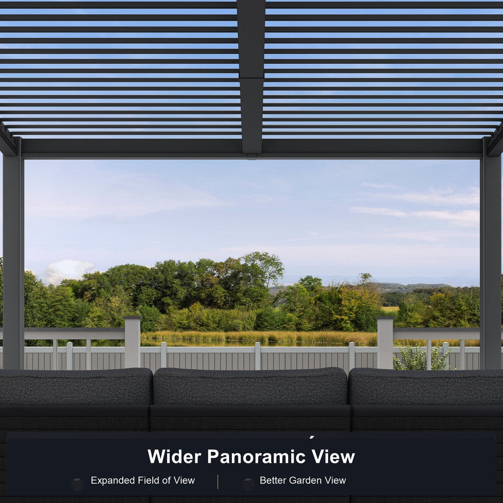 PURPLE LEAF Caesar Hardtop Louvered Pergola, Slanted Roof Outdoor Aluminum Patio Pergola with Adjustable Rainproof Roof, Heavy-Duty Lean to Gazebo for Patios Backyard Deck, Gray