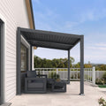 PURPLE LEAF Caesar Hardtop Louvered Pergola with LED String Lights, Slanted Roof Outdoor Aluminum Pergola with Adjustable Rainproof Louvers,Freestanding Patio Gazebo for Backyard Deck, Gray