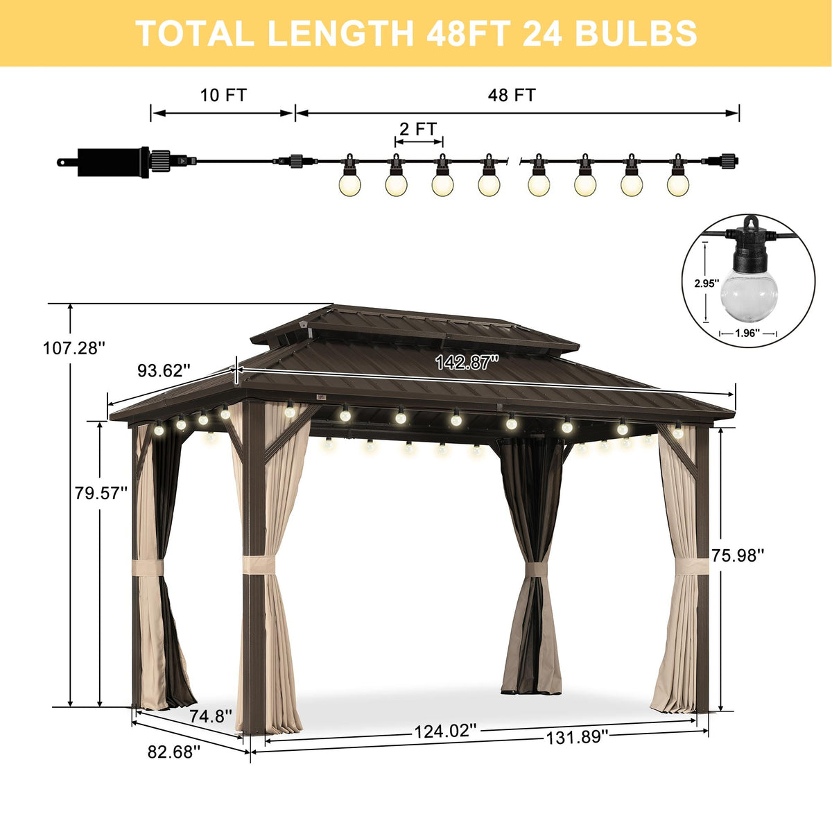 PURPLE LEAF Hardtop Gazebo Featuring Galvanized Steel Double Roof and Bronze Aluminum Frame with Curtains and Netting for Poolside with Lights-clear